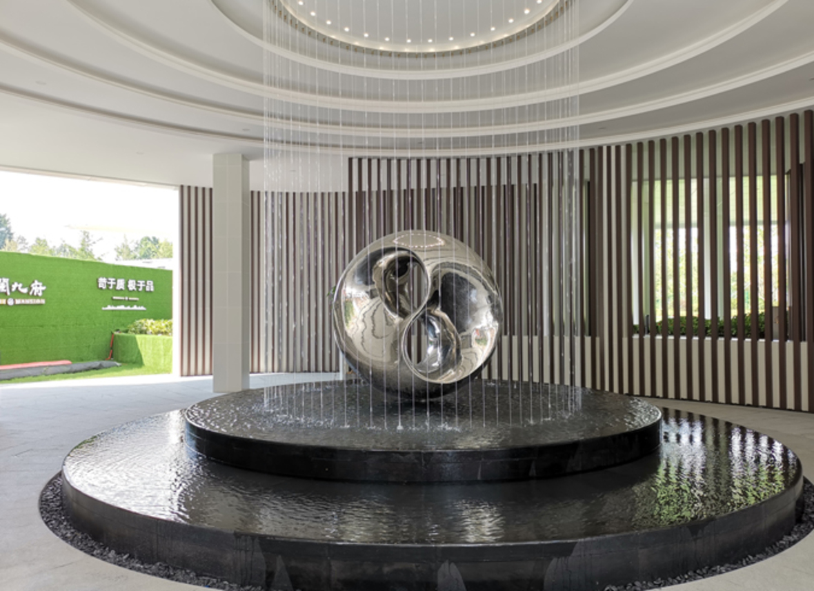 镜面不锈钢水景雕塑《八卦球》